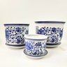 Vaso Decorativo Cachepot Azul Branco 20/15/10cm Arabesco 3pç - 2