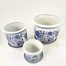 Vaso Decorativo Cachepot Azul Branco 20/15/10cm Arabesco 3pç - 3