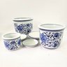 Vaso Decorativo Cachepot Azul Branco 20/15/10cm Arabesco 3pç - 6