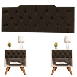 Kit 1 Cabeceira 1.60cm Queen 2 Mesa de Cabeceira Glamour Estofada  Vitoria Decor - 1