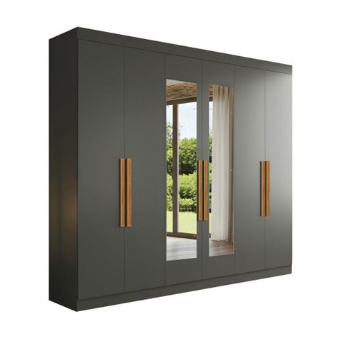 Guarda-roupa Casal Monte 6 Portas 2 Gavetas 100% Mdf com Espelho Onix - Pnr Móveis