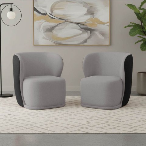 Poltrona Sala Orgânica Base Giratória Ayla Kit 2 Pu Preto e Linho K01 - D'rossi