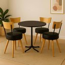 Ver imagem 1 de Conjunto Mesa de Jantar Redonda Preta com 4 Cadeiras Estofada Preta Encosto Madeira Urban