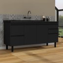 Ver imagem 1 de Gabinete de Cozinha Armário 144cm 5 Gavetas 2 Porta 100% MDF:Preto