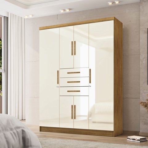 Guarda-Roupa Casal 6 Portas e 03 Gavetas Imperial Bege/Nature/Champanhe