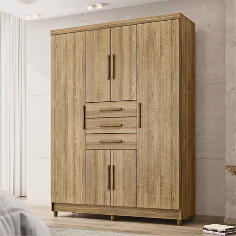 Guarda-Roupa Casal 6 Portas e 3 Gavetas Imperial Marrom/Nature