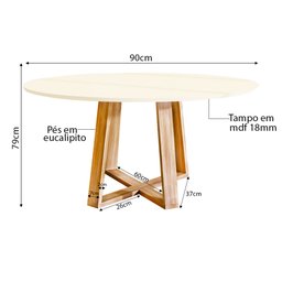 Mesa Redonda Jantar 90cm Livia Off White Base Madeira Maciça - 3