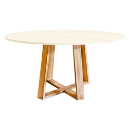 Mesa Redonda Jantar 90cm Livia Off White Base Madeira Maciça - 2