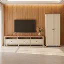 Ver imagem 1 de Conjunto Peças Rack 210cm, 1 Armário 2 Portas Madeira Maciça Ananda CabeCasa MadeiraOriginals Branco Off White/Mel