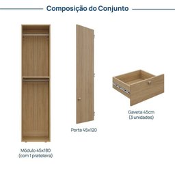 Módulo 45x180 1 Porta 3 Gavetas Frame Cabecasa madeiramadeira - 3