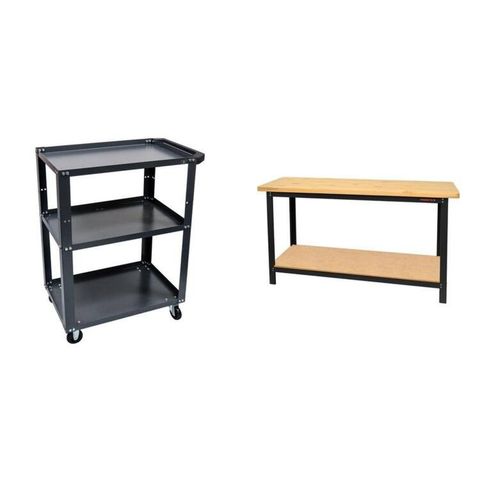 Conjunto 1 Bancada Profissional 150cm 1 Carro Aberto em Aço para Ferramentas Presto