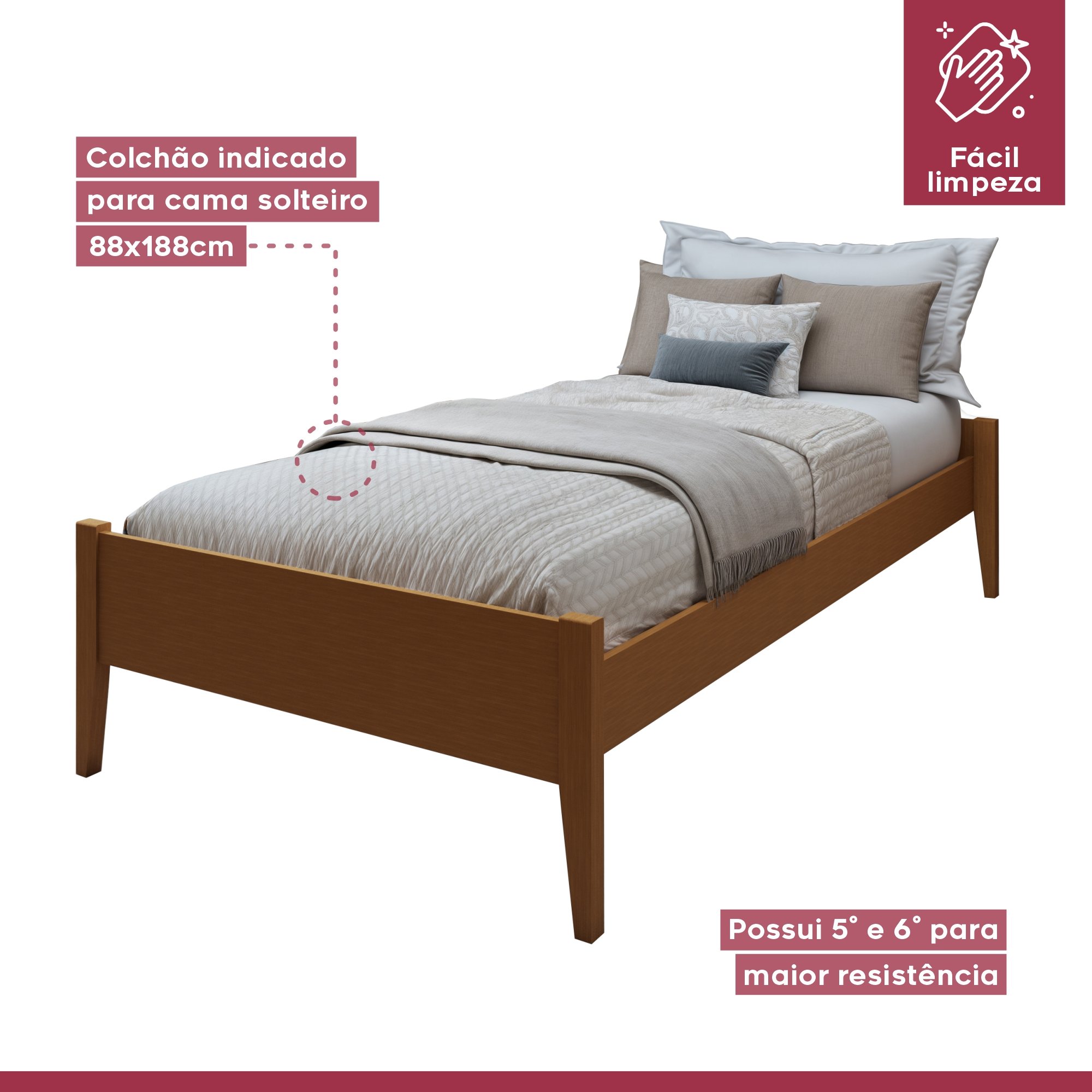 Cama Solteiro 90cm Turca Slim em Madeira Maciça - 4