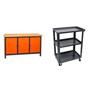 Conjunto 1 Bancada Profissional 150cm 1 Carro Aberto em Aço para Ferramentas Presto