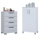 Ver imagem 1 de Cômoda 867 4 Gavetas com Armário Multiuso 2 Portas Pequeno Branco Brilho - Poquema