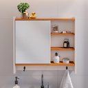 Ver imagem 1 de Espelheira de Banheiro Armarinho Suspenso com Porta Ganchos Prateleira Organizadora Genova - Off Whi