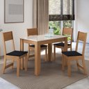Ver imagem 1 de Conjunto Sala de Jantar 1 Mesa 4 Cadeiras Versalhes Amarelo/Freijó/Off-White/Preto