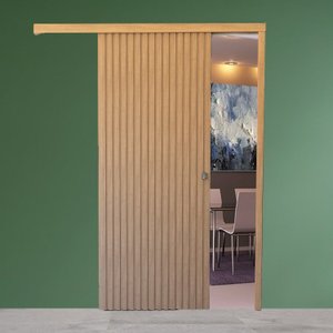 Porta de Correr de Madeira Ripada Completa 210x82cm com Fechadura e Ferragens 