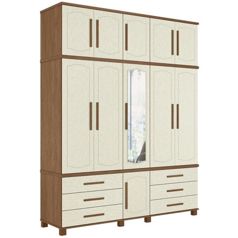 Guarda Roupa Casal 192cm 11 Portas com Espelho Tóquio Jatobá/Areia S01 - Mpozenato