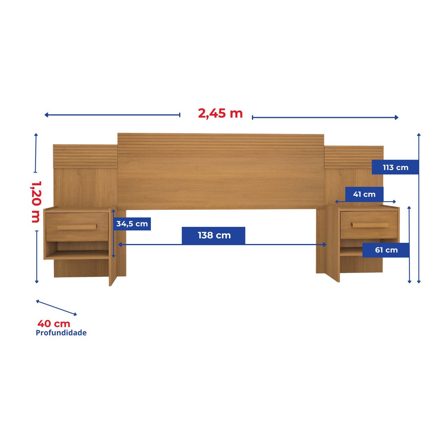 Cabeceira Casal para Box 138cm 100% Mdf Ripada e com 02 Mesas de Cabeceira Dallas Espresso Móveis - 5