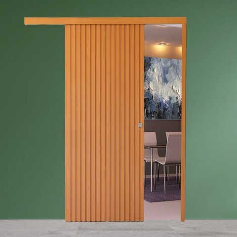 Porta de Correr de Madeira Ripada Completa 210x82cm com Fechadura e Ferragens Curupixá Casablanca