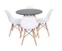 Ver imagem 1 de Conjunto de Mesa de Jantar Eames Eiffel Redonda 120cm Tampo de Madeira Preto com 4 Cadeiras Brancas