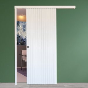 Porta de Correr de Madeira Ripada Completa 210x82cm com Fechadura e Ferragens 