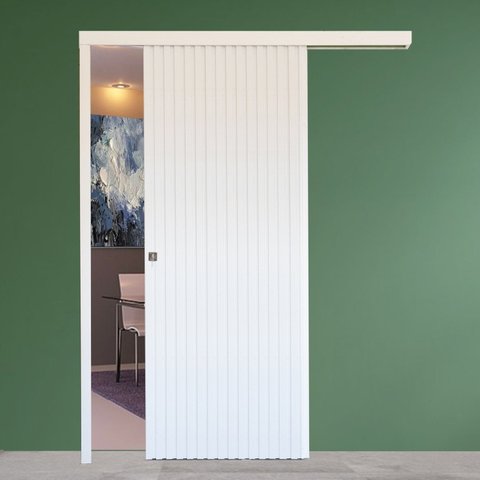 Porta de Correr de Madeira Ripada Completa 210x82cm com Fechadura e Ferragens