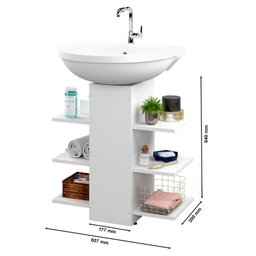 Gabinete Armário Banheiro Pia de Coluna Mark Flexcolor Branco com Nature - 5
