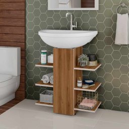 Gabinete Armário Banheiro Pia de Coluna Mark Flexcolor Branco com Nature - 2