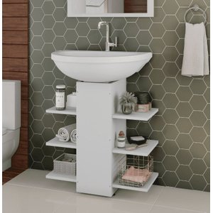 Gabinete Armário Banheiro Pia de Coluna Mark Flexcolor Branco com Nature