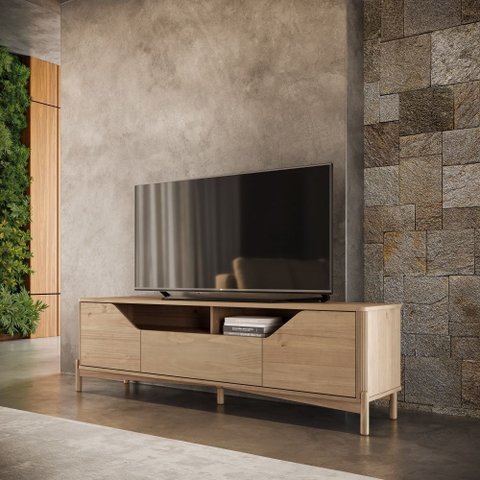 Rack Bancada Tv até 80" 3310u Nest Madeira Maciça 2 Portas e 1 Gaveta Tauari Finestra