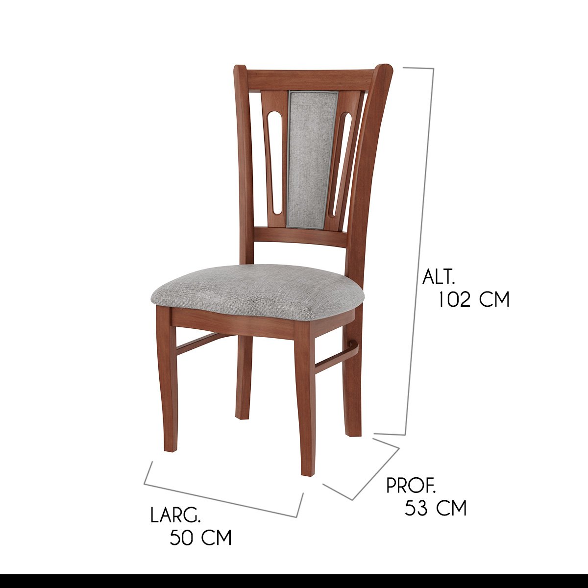 Kit 4 Cadeiras Estofada Munike 50 x 102 Cm Madeira Maciça Imbuia Linho Cinza L55 - RMI - 2