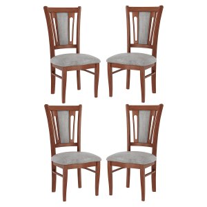 Kit 4 Cadeiras Estofada Munike 50 x 102 Cm Madeira Maciça Imbuia Linho Cinza L55 - RMI