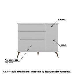 Cômoda Sapateira 3 Gavetas 1 Porta Retrô Infantil Com Pés Melinda Cza - Phoenix Baby - 2