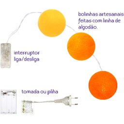 Bolinhas de Luz Cormilu Led, À Pilha, 10 Bolas (amarelo e Laranja) 1.5m - 5