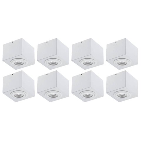 Jogo 8 Spots Box Luminárias Plafon Branca Quadrada 13cm Sobrepor PAR20 E27 Dital
