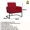 Ver imagem 5 de Poltrona Resistente Base de Ferro Courino para Recepção Luxo - Moblan Decor:Vermelho