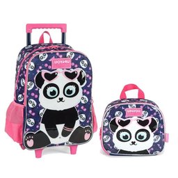 Kit Mochila com Rodinhas e Lancheira Escolar Panda Up4you Azul - Maxlog - 1