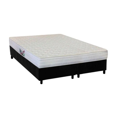 Cama Box Queen: Colchão Espuma Herval AG65 Frontier + Base CRC Suede Black(158x198)