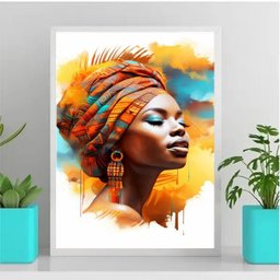 Quadro Decorativo Arte Africana Mulher 33x24cm - com vidro:Madeira preta - 2 Quadro Decorativo Arte Africana Mulher 33x24cm - com vidro:Madeira preta - 2