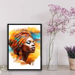 Quadro Decorativo Arte Africana Mulher 33x24cm - com vidro:Madeira preta - 1 Quadro Decorativo Arte Africana Mulher 33x24cm - com vidro:Madeira preta - 1