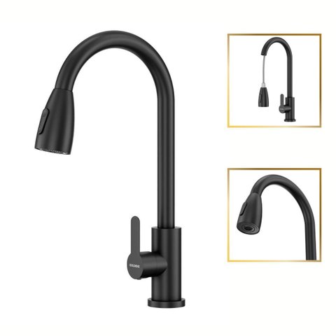 Torneira de Cozinha Roma Mangueira Flexível Aço Inox 304 Preto Goldenx