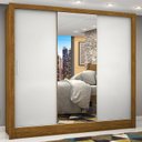 Ver imagem 1 de Guarda-Roupa Casal 3 Portas com Espelho Porto Plus Espresso Móveis Marrom/Cinamomo Off White