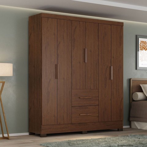 Guarda Roupa Casal Primordial Max 6 Portas de Bater 2 Gavetas Marrom/Jacaranda