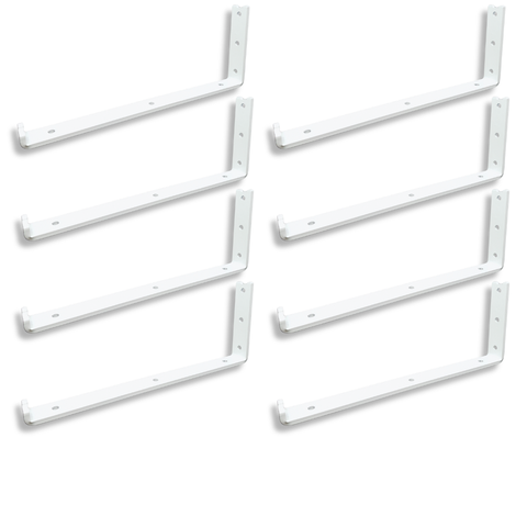 8 Suportes Cantoneira Mão Francesa 30cm Formato L para Prateleira Fixação de Parede Branco