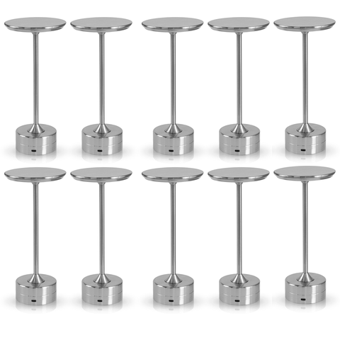 Kit 10x Luminária de Mesa Touch Candeeiro Led sem Fio Recarregável Grande - Prata