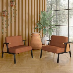Kit 2 Poltronas Decorativa Newark Preto/cinamomo/terrac - M. Arapongas Preto Fosco/cin/suede - 2