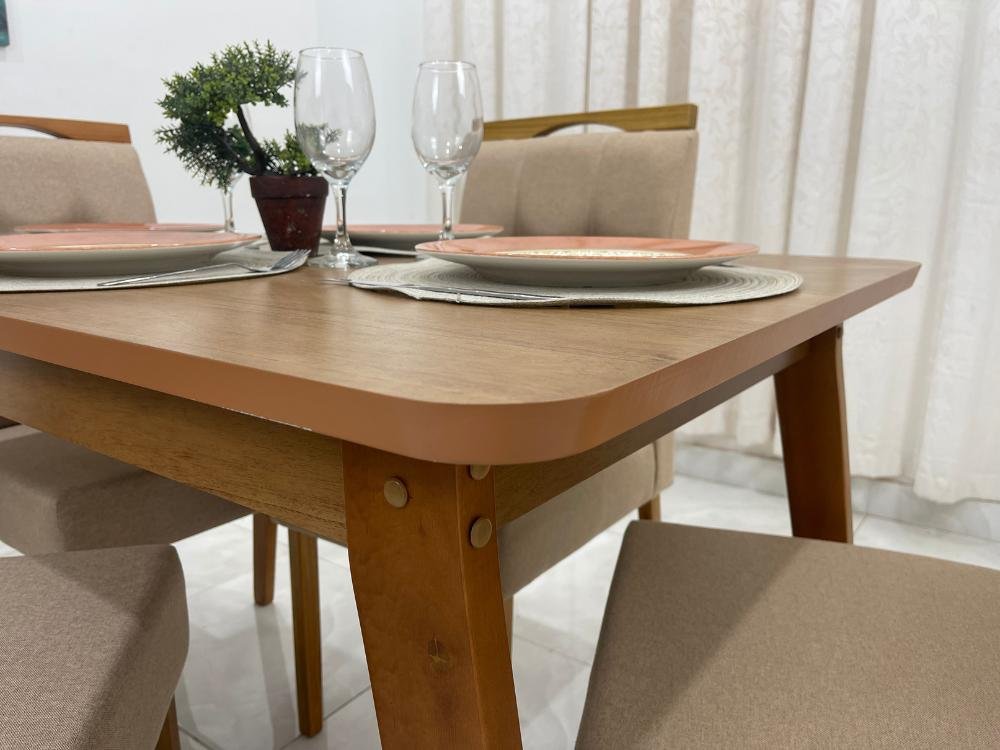 Mesa de Jantar Elegance 1.20x0.80 com 4 Cadeiras Nicole – Cinamomo/bege Linho - 3