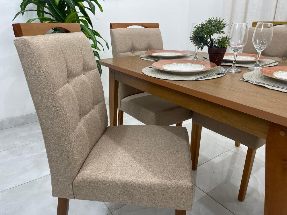 Mesa de Jantar Elegance 1.20x0.80 com 4 Cadeiras Nicole – Cinamomo/bege Linho - 5