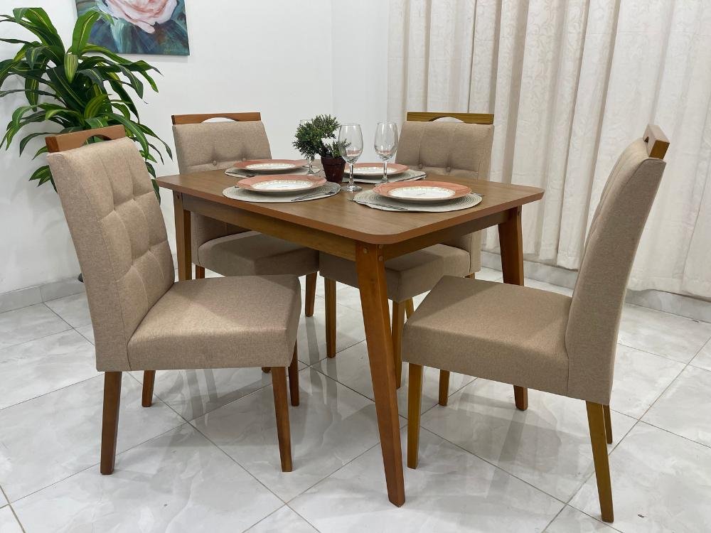 Mesa de Jantar Elegance 1.20x0.80 com 4 Cadeiras Nicole – Cinamomo/bege Linho - 2